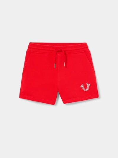 True Religion Women's Crystal Horseshoe Sweat Short In Red