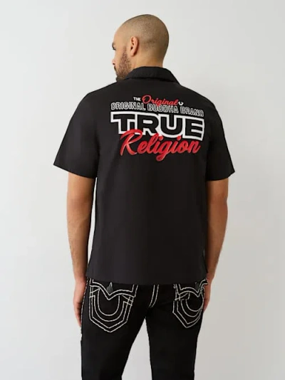 True Religion Men's Silicone Logo Poplin Shirt In Black