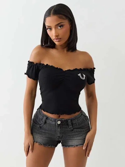True Religion Women's Lettuce Edge Off-the-shoulder Top In Black