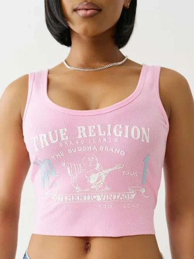 True Religion Women's Heritage Logo Crop Tank Top In Pink