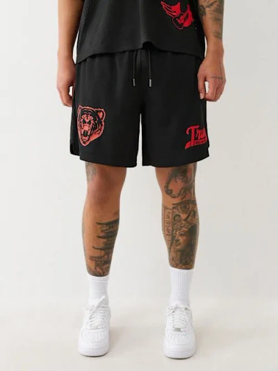 True Religion Embroidered Mesh Graphic Shorts In Black