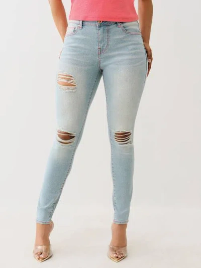 True Religion Women's Jennie Distressed Mid Rise Curvy Skinny Jean In Blue