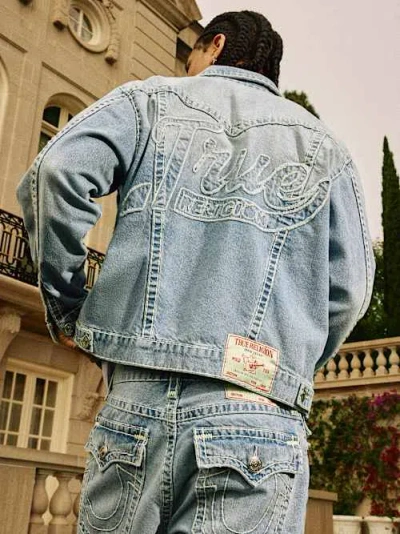 True Religion Super T Oversize Logo Appliqué Denim Jacket In Blue