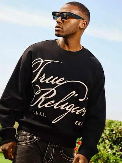 True Religion Script Logo Crewneck Sweatshirt In Black