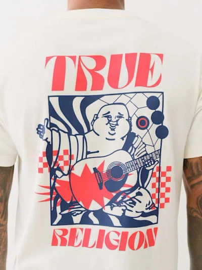 True Religion Men's Checkered Buddha Logo T-shirt
