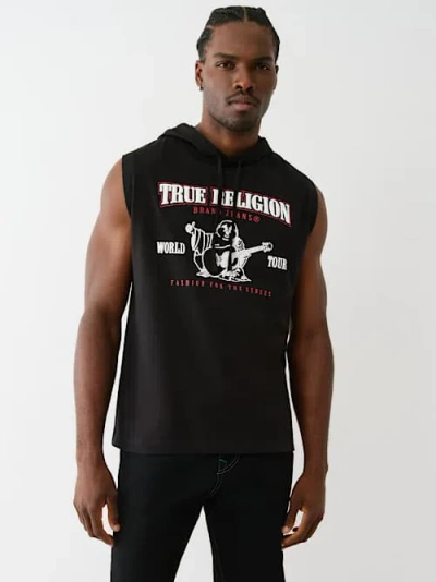 True Religion Men's Buddha Logo Hooded Tank Top In Black
