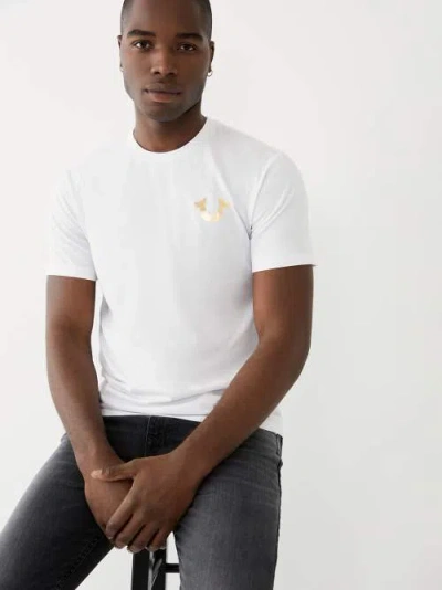 True Religion Men's Gold Buddha Logo T-shirt In White