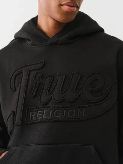 True Religion Embroidered Logo Cotton Blend Crop Hoodie In Black
