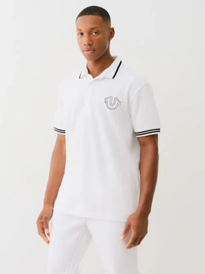 True Religion Men's Big T Horseshoe Polo Shirt In White