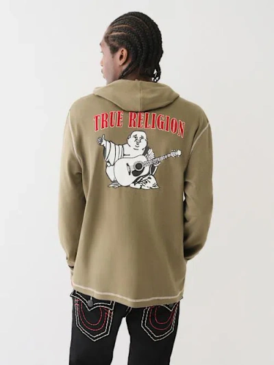 True Religion Men's Flocked Logo Hooded Henley T-shirt