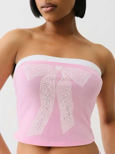 True Religion Women's Crystal Bow Tube Top In Pink