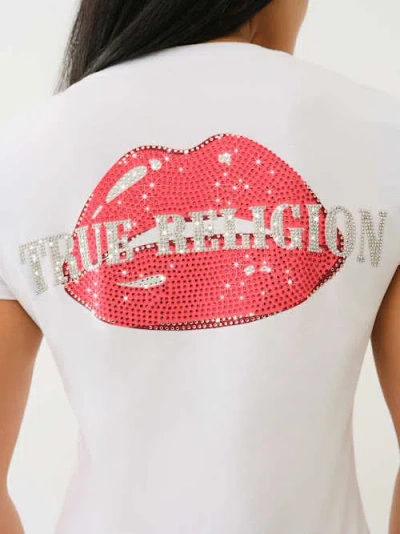 True Religion Women's Crystal Outline V Neck T-shirt In White
