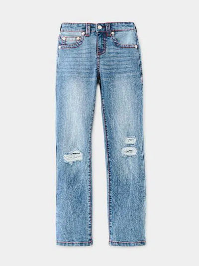True Religion Boys Ricky Distressed Flap Straight Jean In Blue