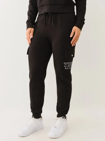 True Religion Women's Iridescent Logo Cargo Jogger In Black