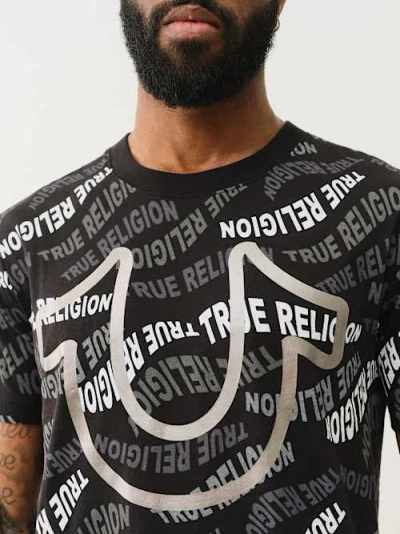 True Religion Men's Allover Wavy Logo T-shirt