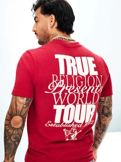 True Religion Men's Mixed Font World Tour T-shirt In Red