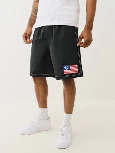 True Religion Men's Belted Nylon True Flag Short In Black