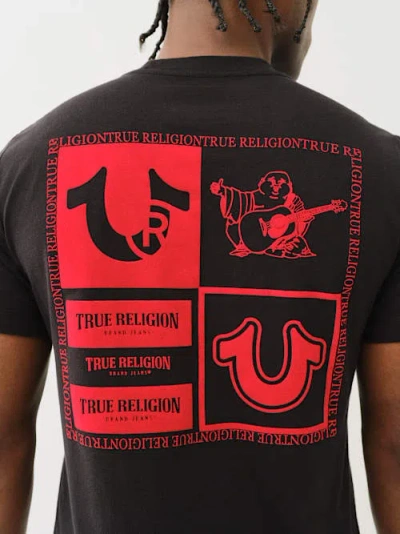 True Religion Men's Checkered Logo T-shirt In Black