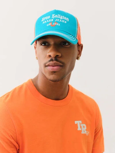 True Religion Men's Vintage Logo Trucker Hat In Blue