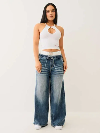 True Religion Women's Jessie Boxer Big T Baggy Jean In Blue
