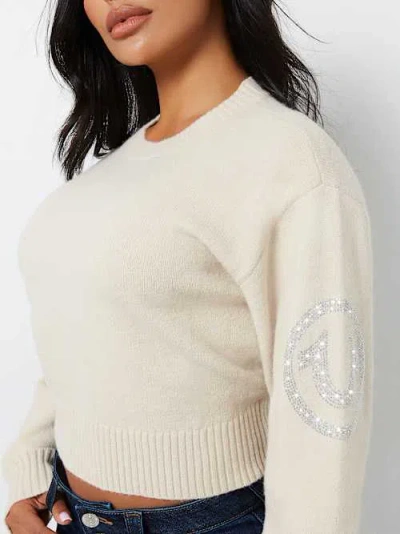 True Religion Women's Crystal Horseshoe Pullover Sweater In White