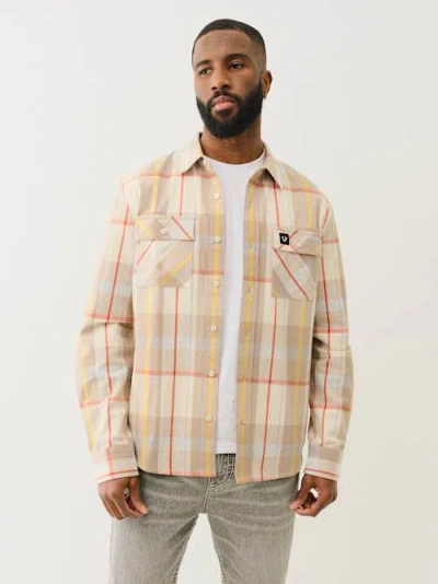 True Religion Men's Long Sleeve Plaid Workwear Shirt In Neutral