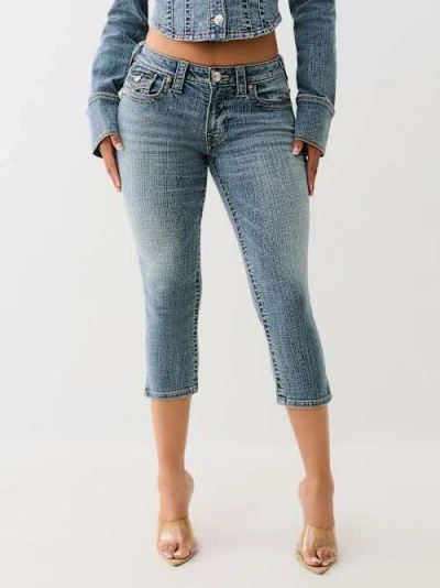 True Religion Women's Jennie Mid Rise Flap Skinny Capri In Blue
