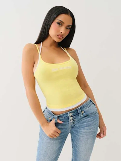 True Religion Women's Contrast Layered Halter Cami Top In Yellow