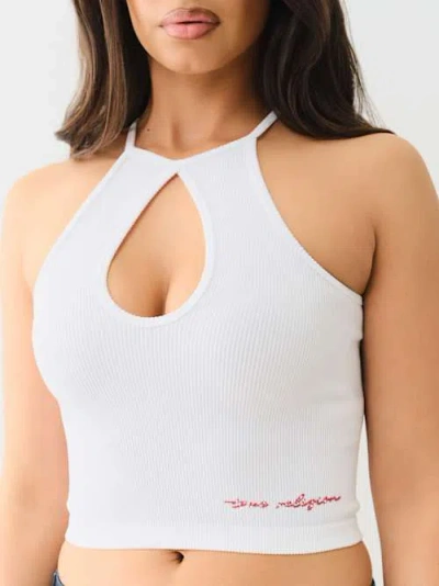 True Religion Women's Seamless Halter Keyhole Tank Top In White