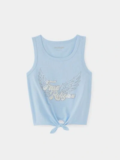 True Religion Girls Iridescent Winged Logo Tie Tank Top In Blue