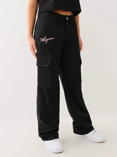 True Religion Logo Cargo Pants In Black
