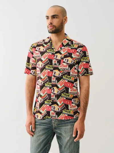 True Religion Men's Short Sleeve Camp Allover Print Shirt In Brown
