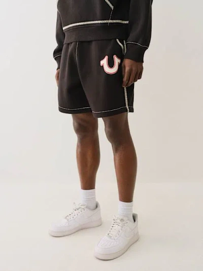 True Religion Men's Baseball Stitch Horseshoe Sweat Short In Black