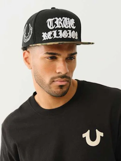 True Religion Logo Camo Brim Hat In Black