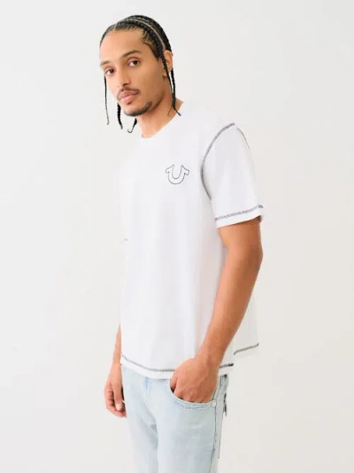 True Religion Embroidered Horseshoe Flatlock Tee In White
