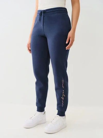 True Religion Women's Crystal Script Logo Jogger In Blue