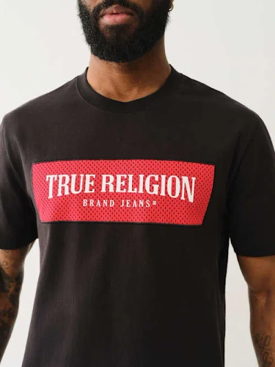 True Religion Mesh Box Logo T Shirt Jet Black In Black