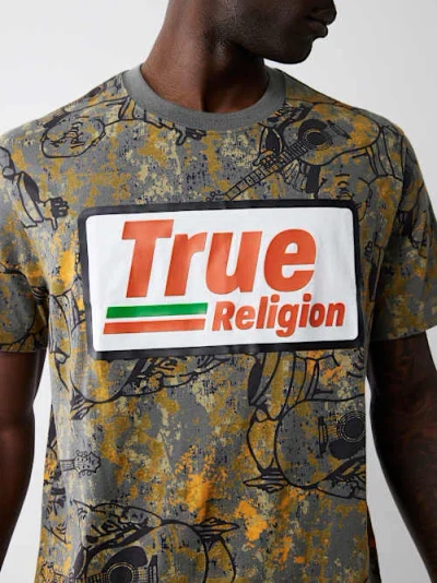 True Religion Men's Buddha Camo Logo T-shirt In Gray