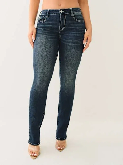 True Religion Women's Billie Mid Rise Flap Straight Jean In Blue