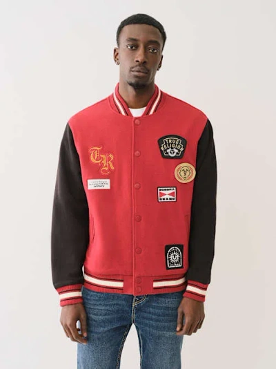 True Religion Men's Multi Patch Fleece Varsity Jacket In Black