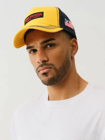 True Religion Tr Colorblock Bike Hat In Yellow