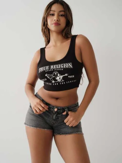 True Religion Women's Logo Crop Tank Top In Black