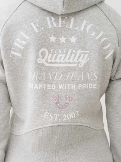 True Religion Women's Shrunken Star Ribbed Zip Hoodie In Gray