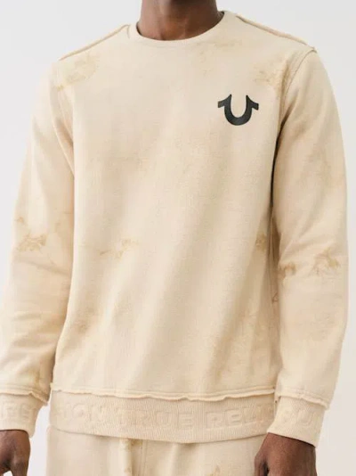 True Religion Debossed Logo Raw Trim Sweatshirt In Neutral