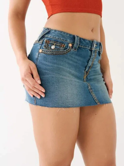 True Religion Women's Sadie Denim Saddle Stitch Mini Skirt In Blue