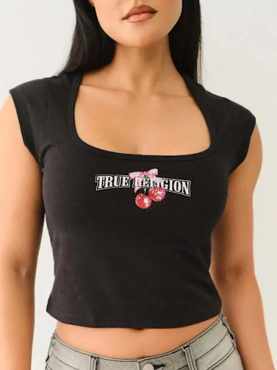 True Religion Women's Cherry Square Neck Baby T-shirt In Black
