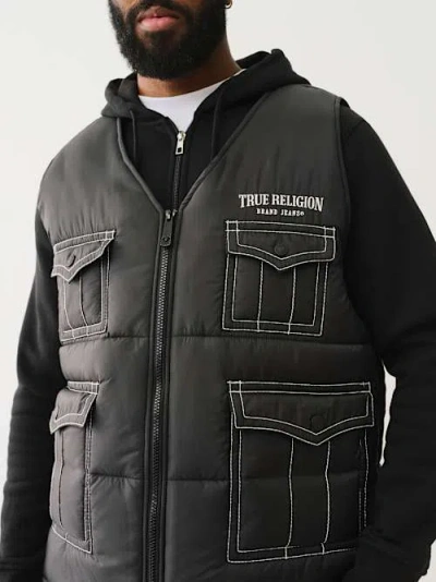 True Religion Men's Utility Big T Puffer Vest In Black