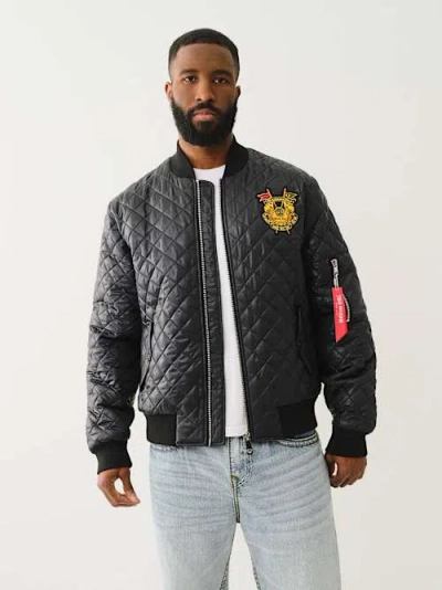 True Religion Men's Quilted Fighter Bomber Jacket In Black