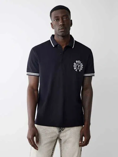 True Religion Men's Short Sleeve Buddha Face Polo Shirt In Blue