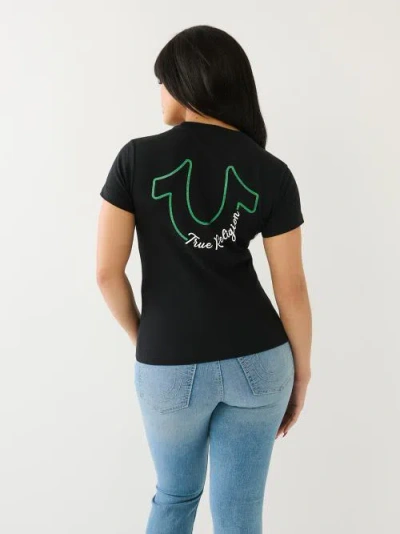 True Religion Women's Glitter Hs Tr Logo T-shirt In Black